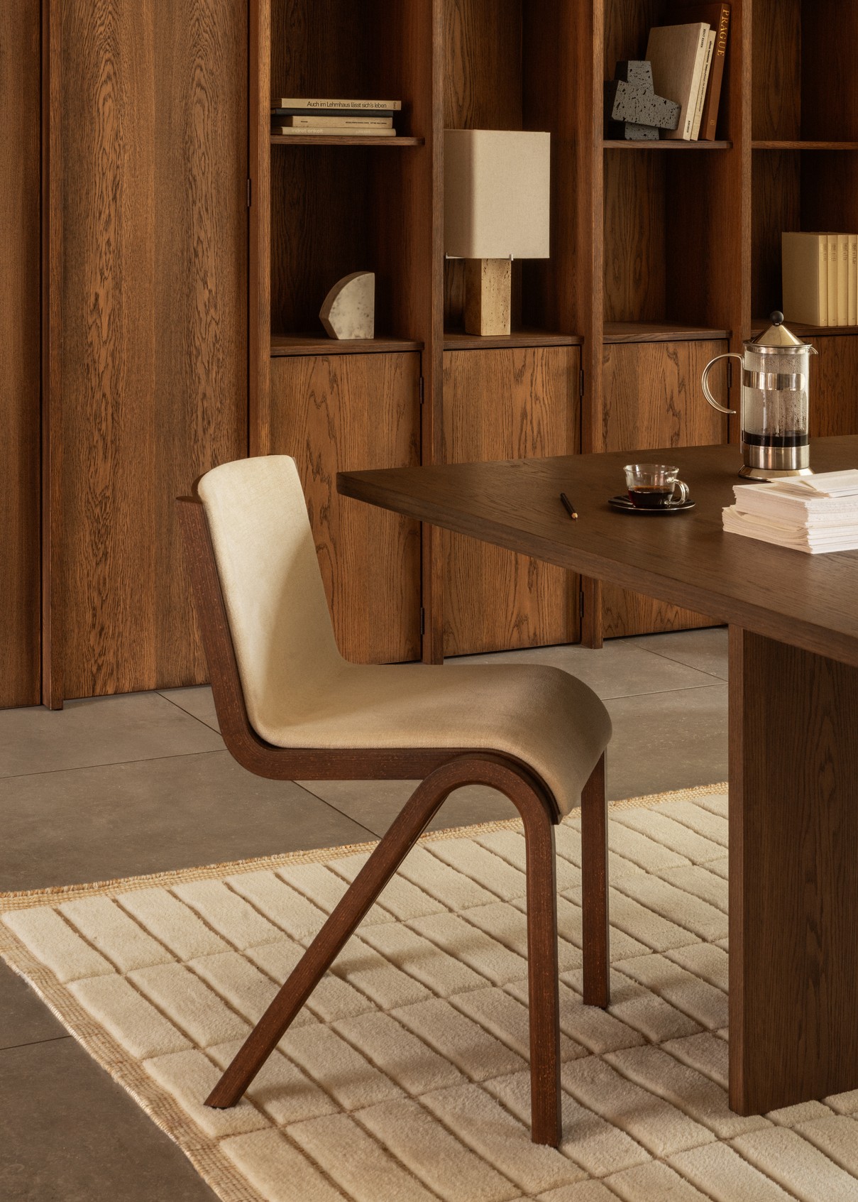 audo-ready-dining-chair-tile-rug-nonna-lamp-androgyne-dining-table-convergence-bookends-1