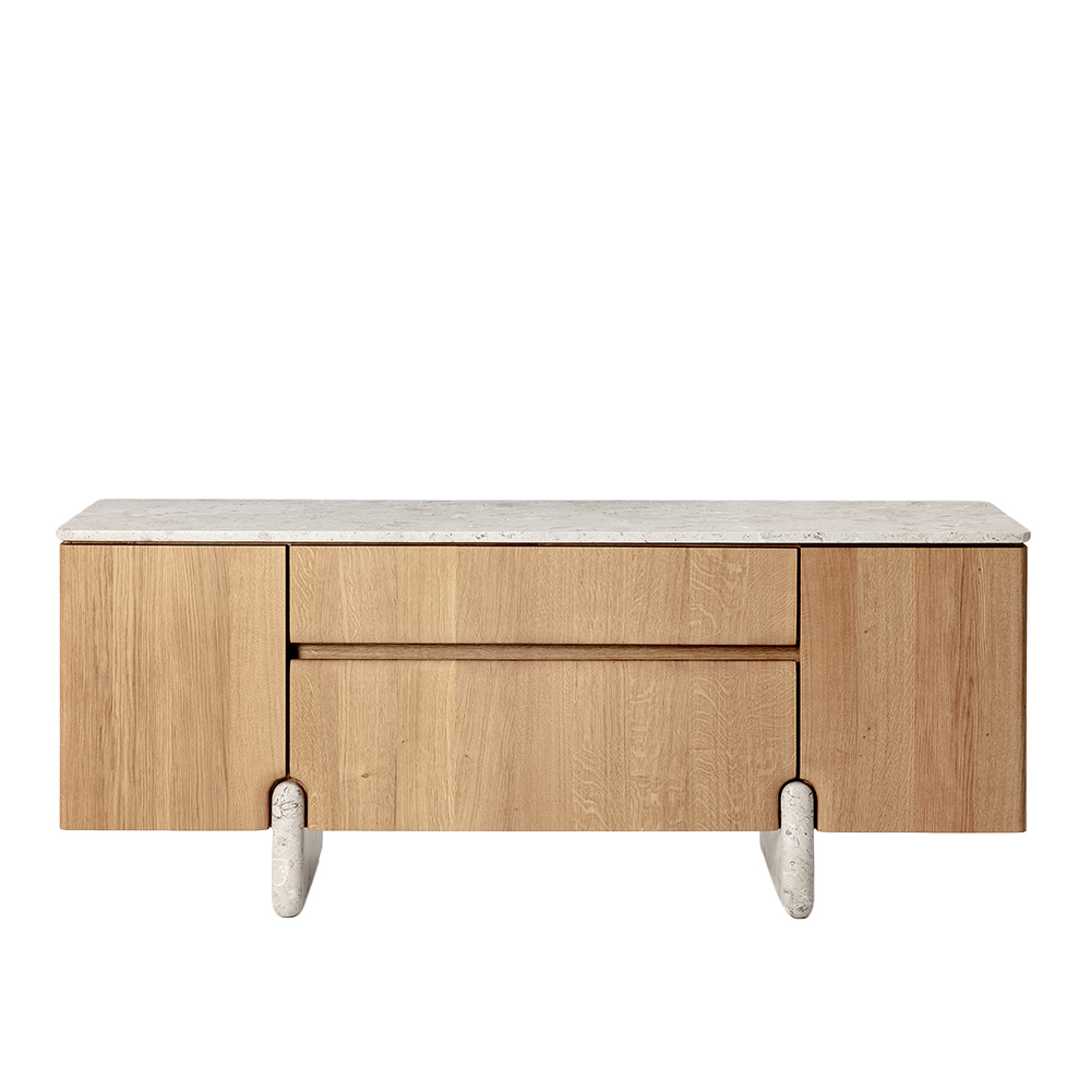 The Zeitraum Onde is a refined storage collection for amenity spaces made of solid wood and marble. 